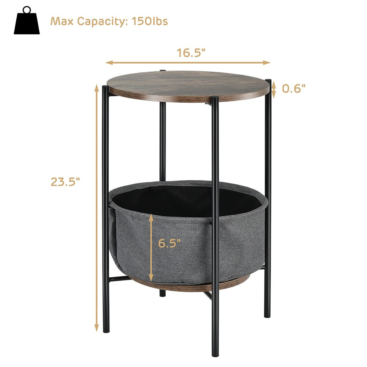 Industrial Round End Table with Storage Basket product image