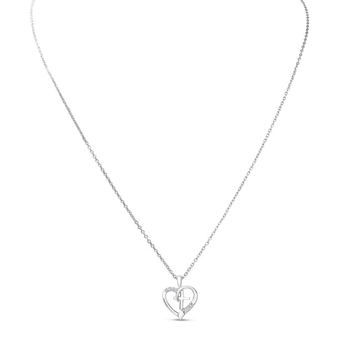 Lab Created Diamond Cross and Heart Necklace In Sterling Silver product image