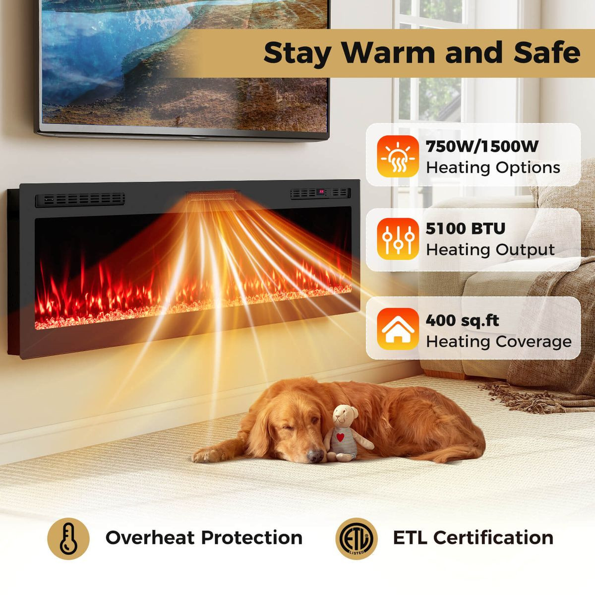 68” Smart Electric Fireplace with Adjustable Heat Settings  product image