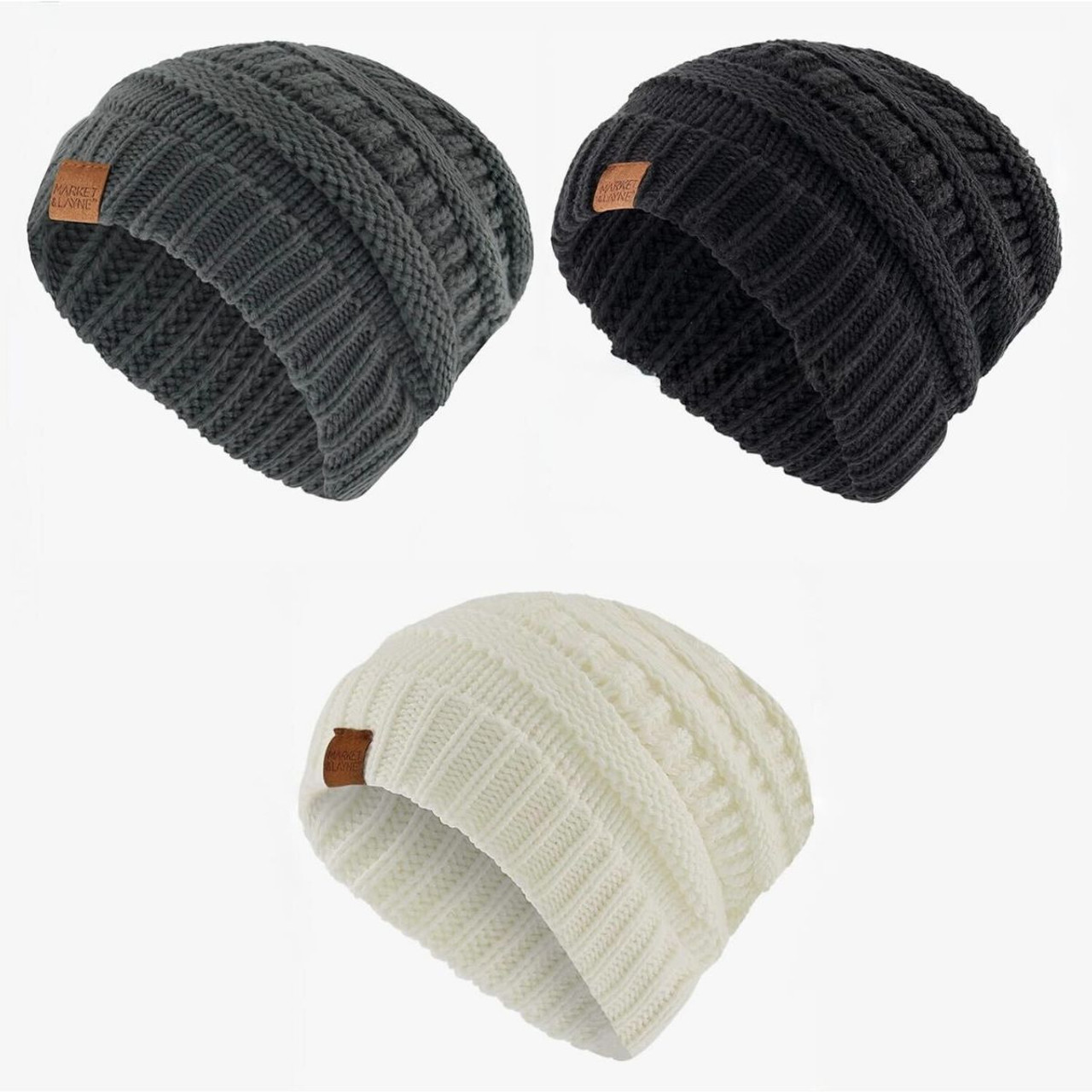 Market & Layne Thick Chunky Knit Beanies (3-Pack) product image