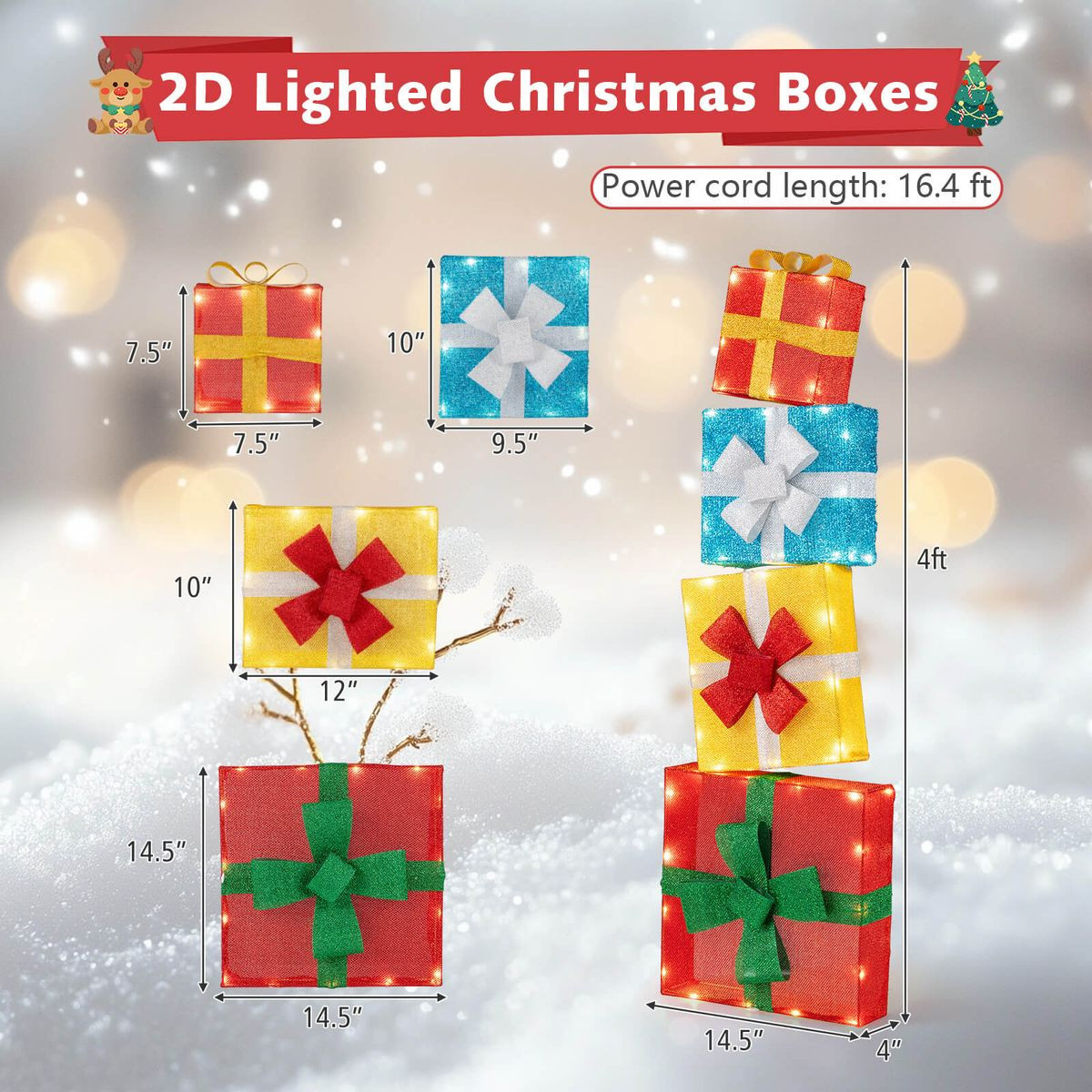 4FT Stackable Holiday Present Boxes with LED Lights product image