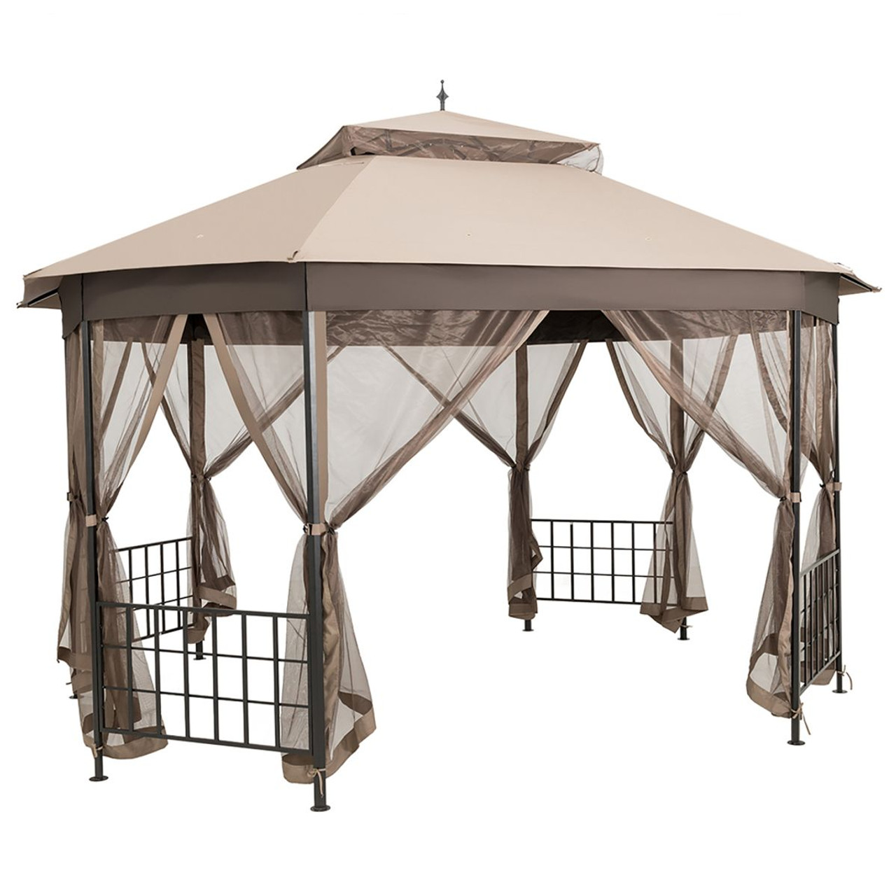 Steel Paneled Beige Mesh Covered 10' x 12' Gazebo product image