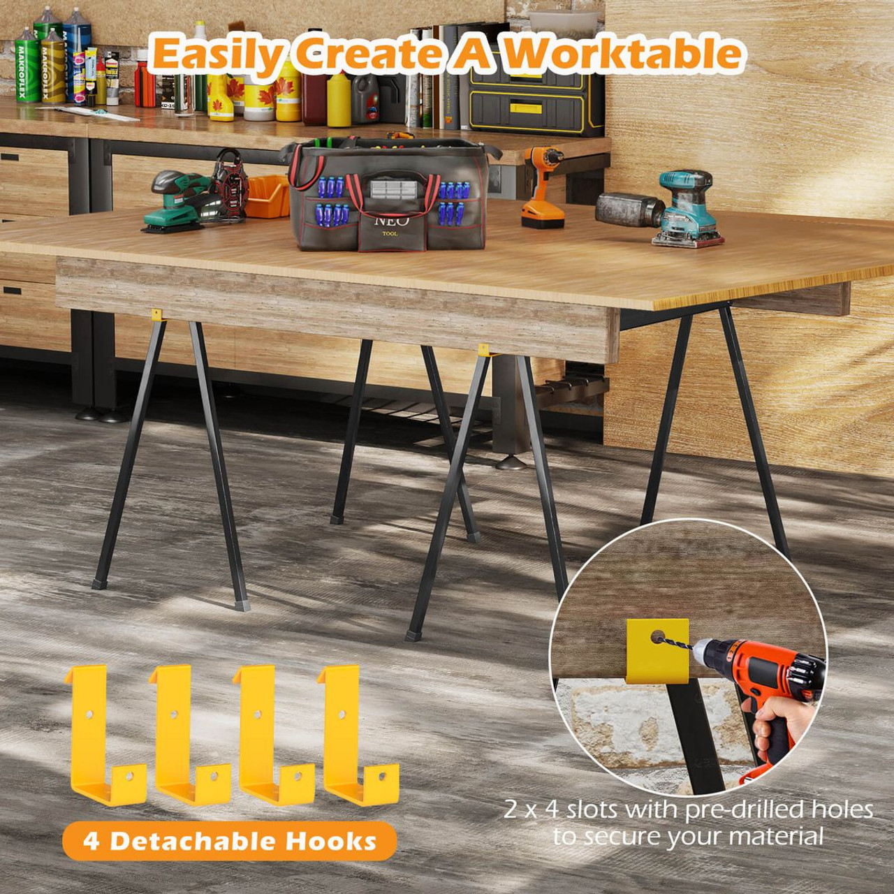 Ironmax Heavy-Duty Metal Sawhorses with 2x4 Supporting Arms (2-Pack) product image