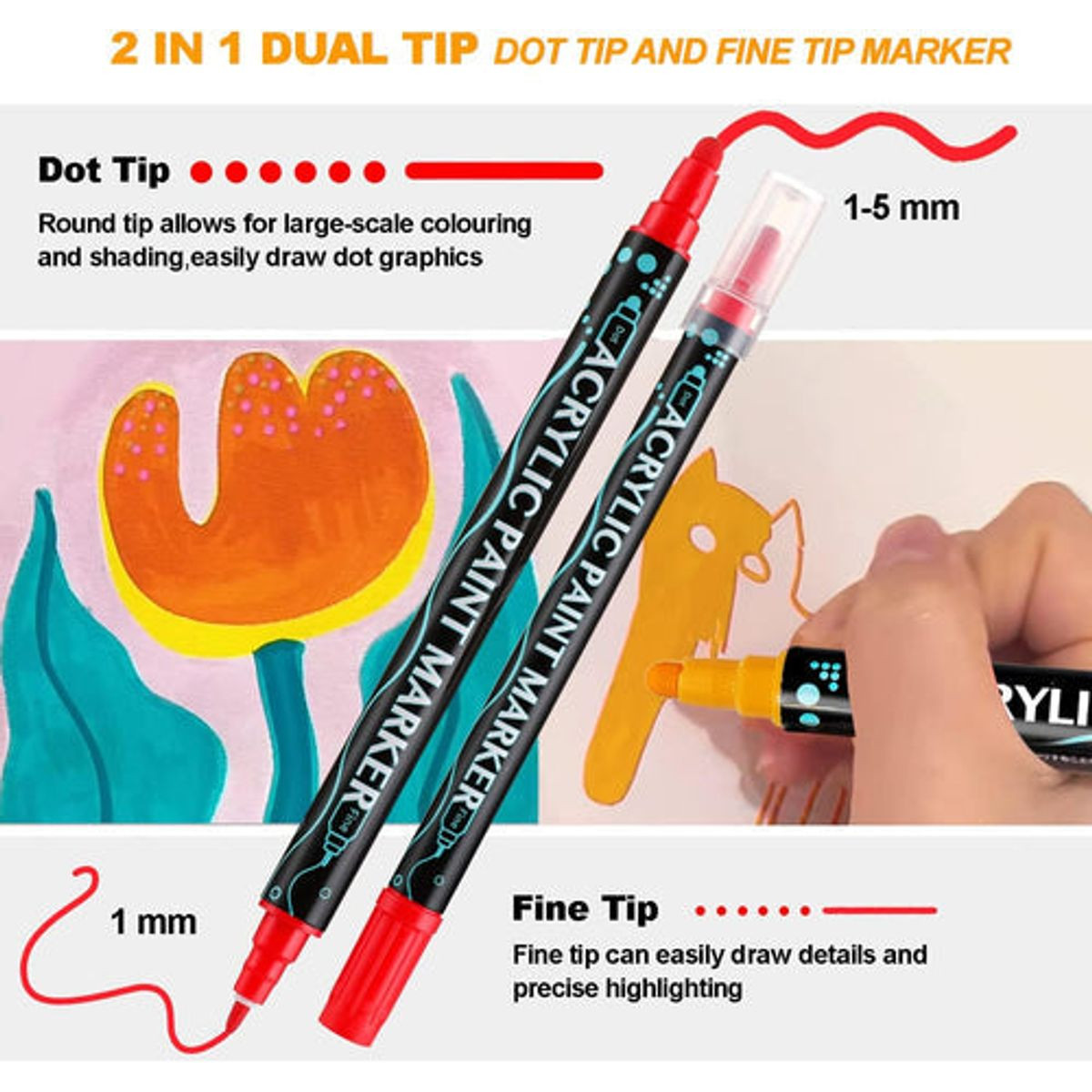 Dual Tip Acrylic Paint Marker Pens (24 or 36 Count) product image