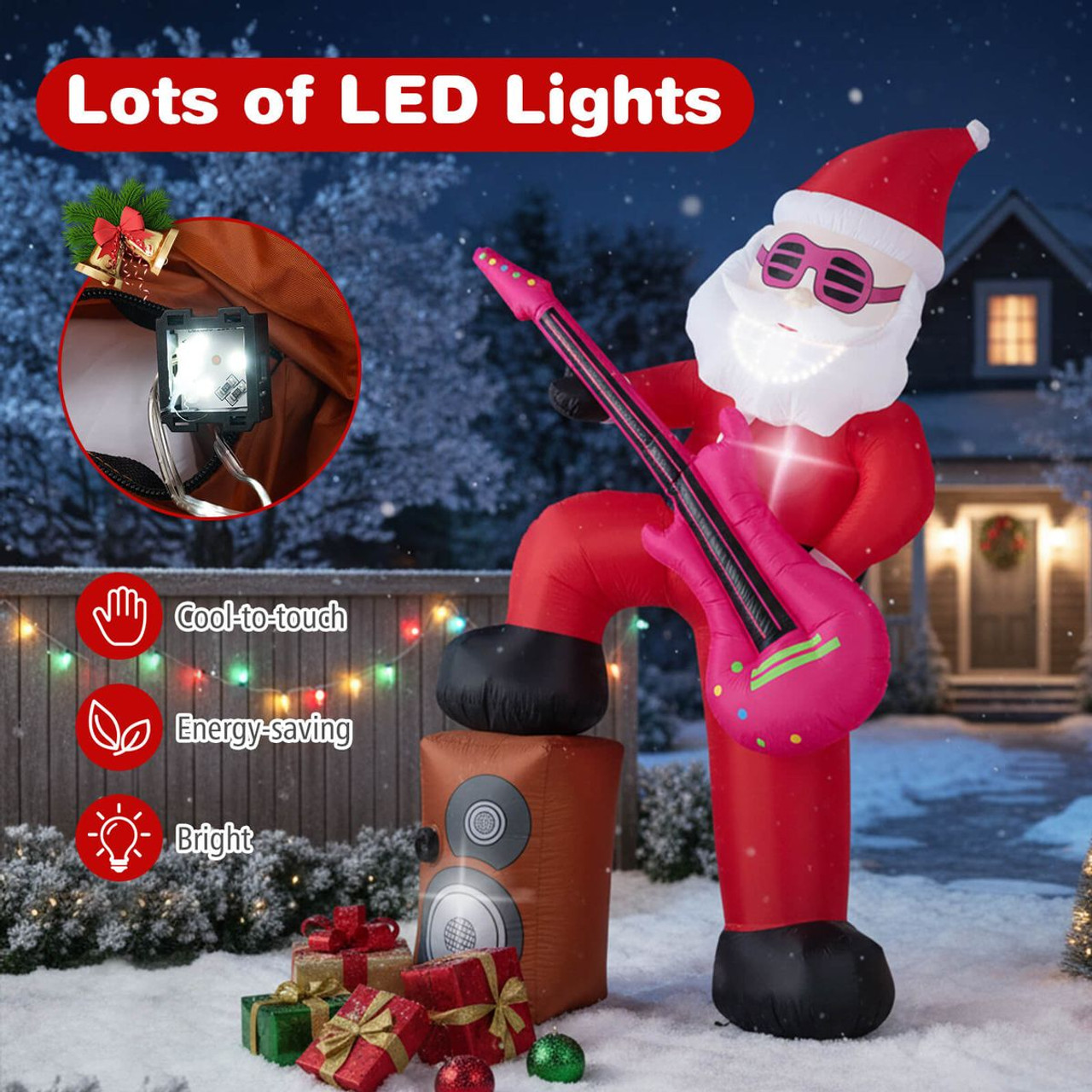 8.4 ft Inflatable Guitar Santa Claus with Sound-Synced Light Effect product image