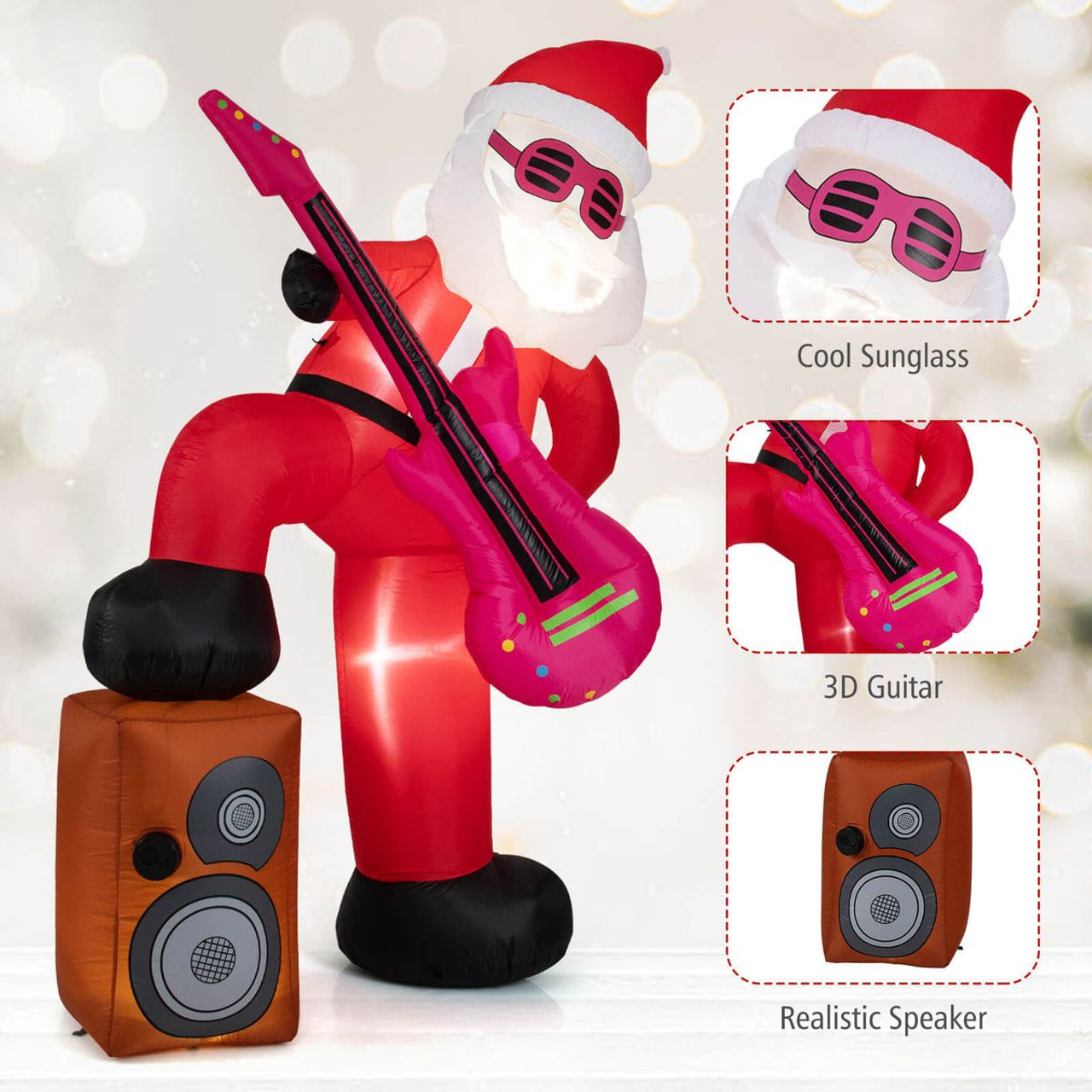 8.4 ft Inflatable Guitar Santa Claus with Sound-Synced Light Effect product image