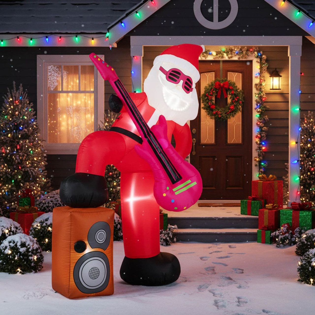 8.4 ft Inflatable Guitar Santa Claus with Sound-Synced Light Effect product image