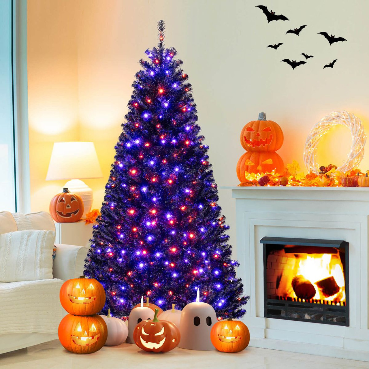 Halloween Tree with Black Branch Tips and Orange, Purple LED Lights product image