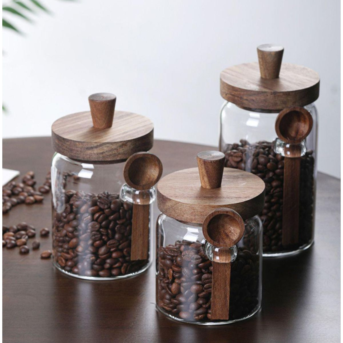Glass Jars with Wooden Lids and Scoop (3-Pieces) product image