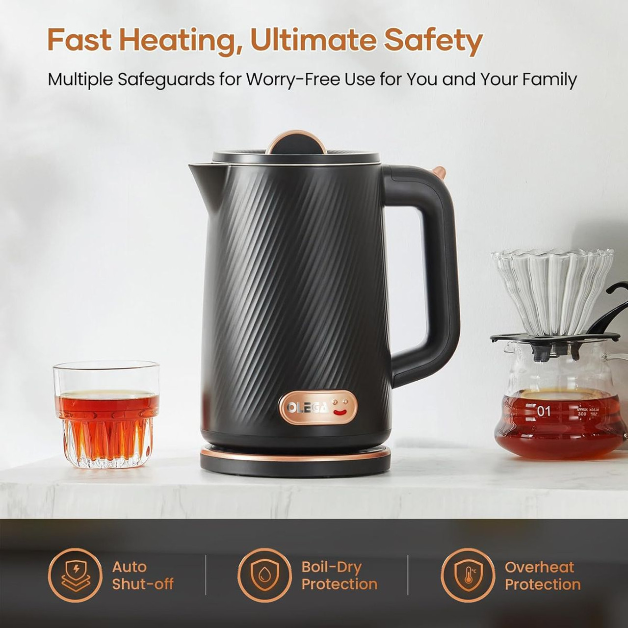 OLEGA 1500W 1.8L Stainless Steel Electric Kettle  product image