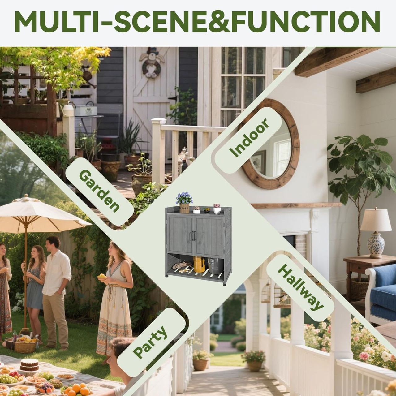 Outdoor Wooden Storage Cabinet with Adjustable Shelf product image