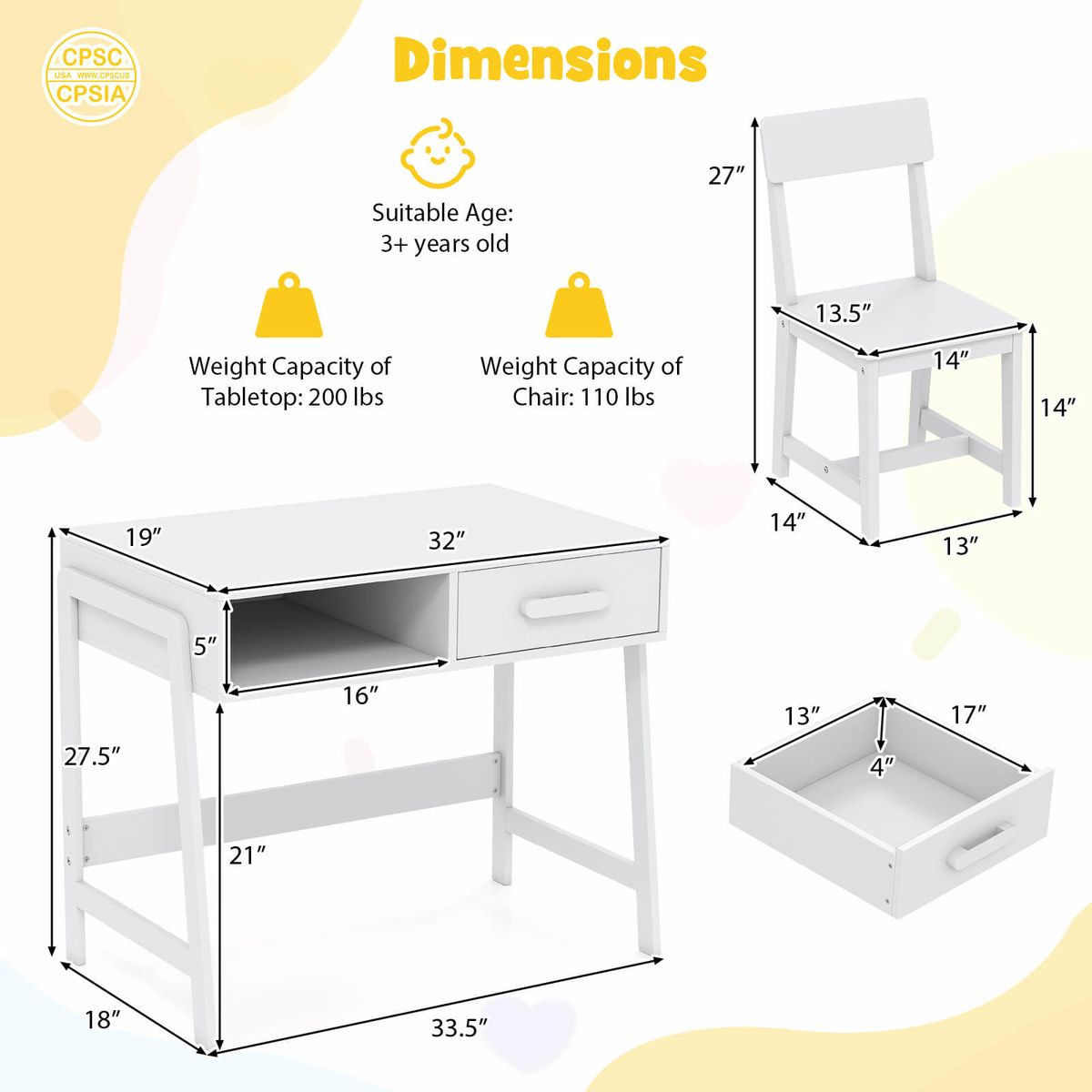 Kids Desk and Chair Set with Storage Drawer product image