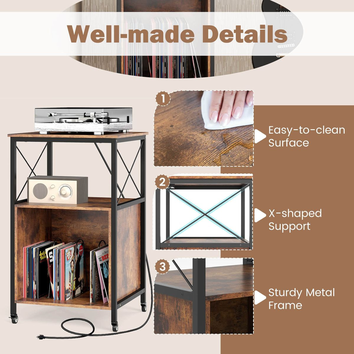 Mobile Record Player Stand with Power Cubby  product image