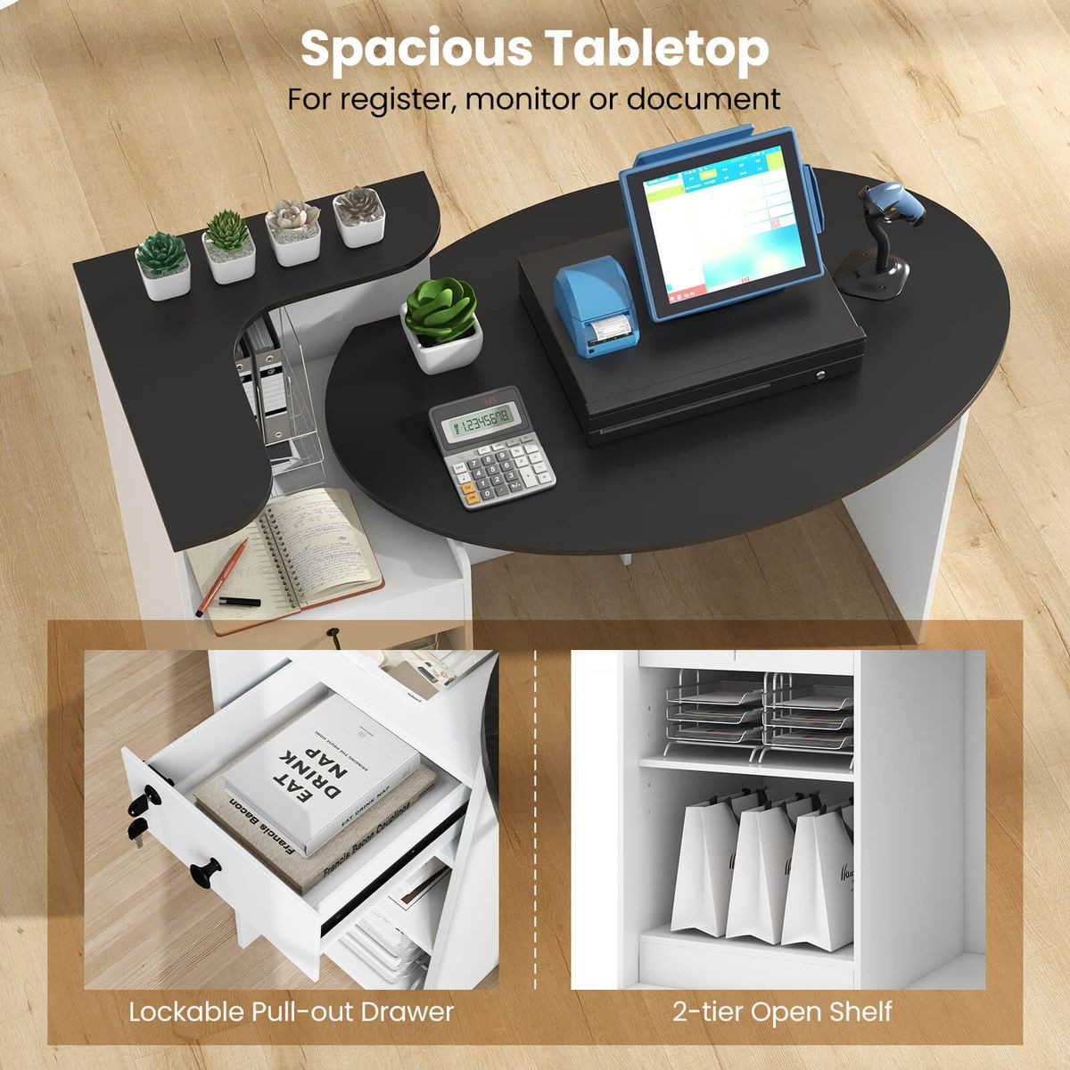 Reception Desk with Lockable Drawer and Adjustable Shelf product image