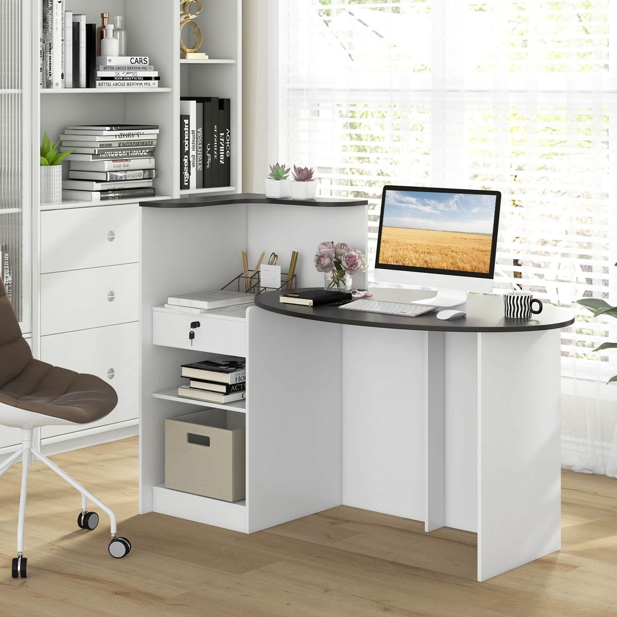 Reception Desk with Lockable Drawer and Adjustable Shelf product image