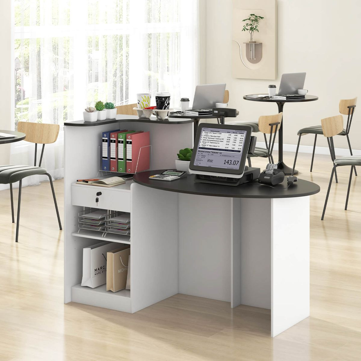 Reception Desk with Lockable Drawer and Adjustable Shelf product image
