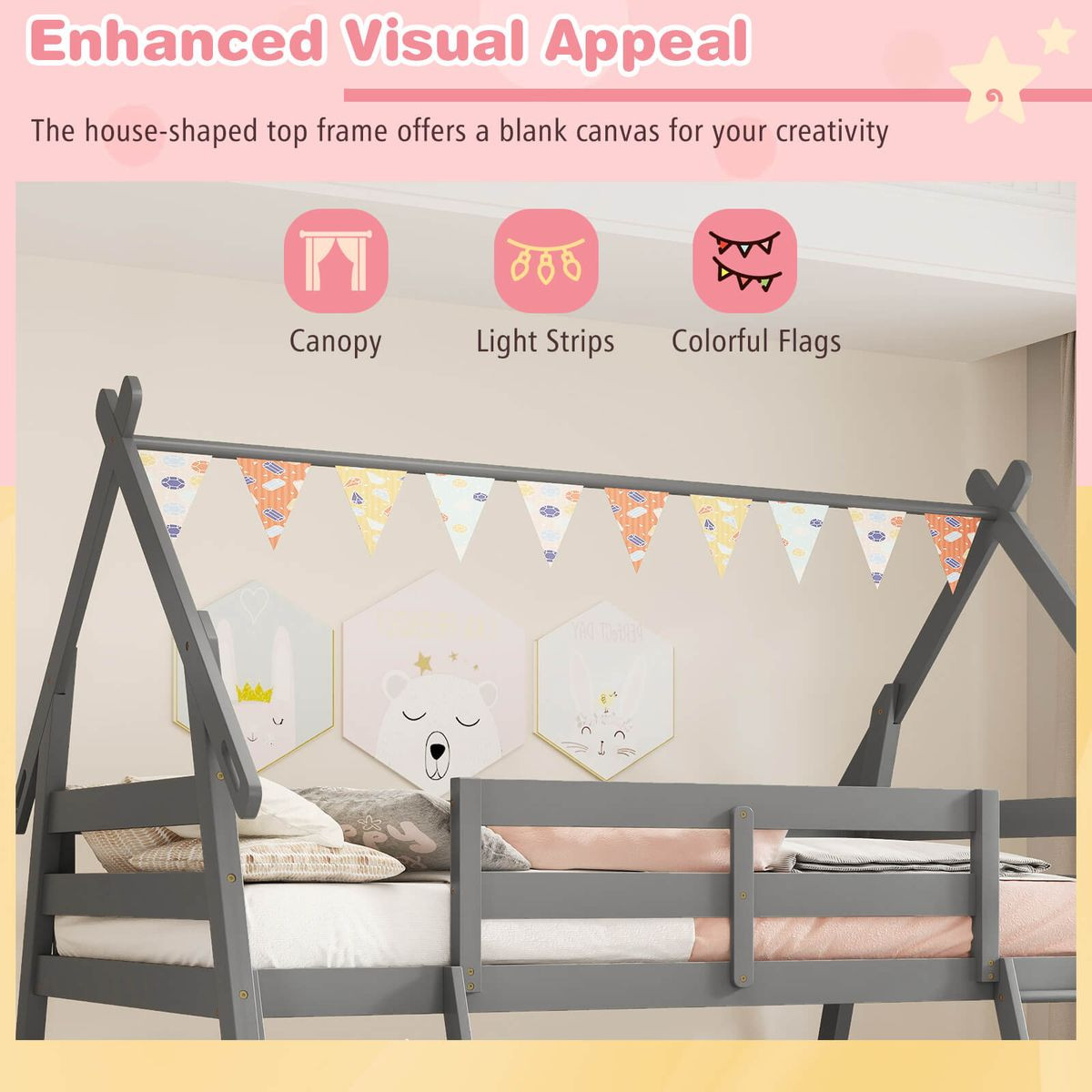 Twin-Over-Queen House Shaped Bunk Bed Frame product image