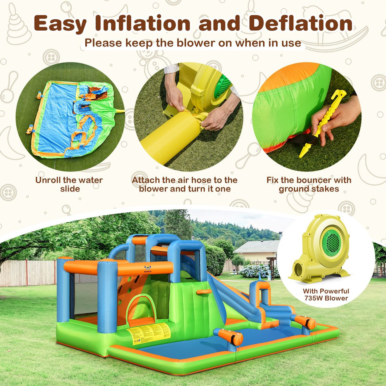 6-in-1 Inflatable Kids Water Park Bounce House with Blower product image