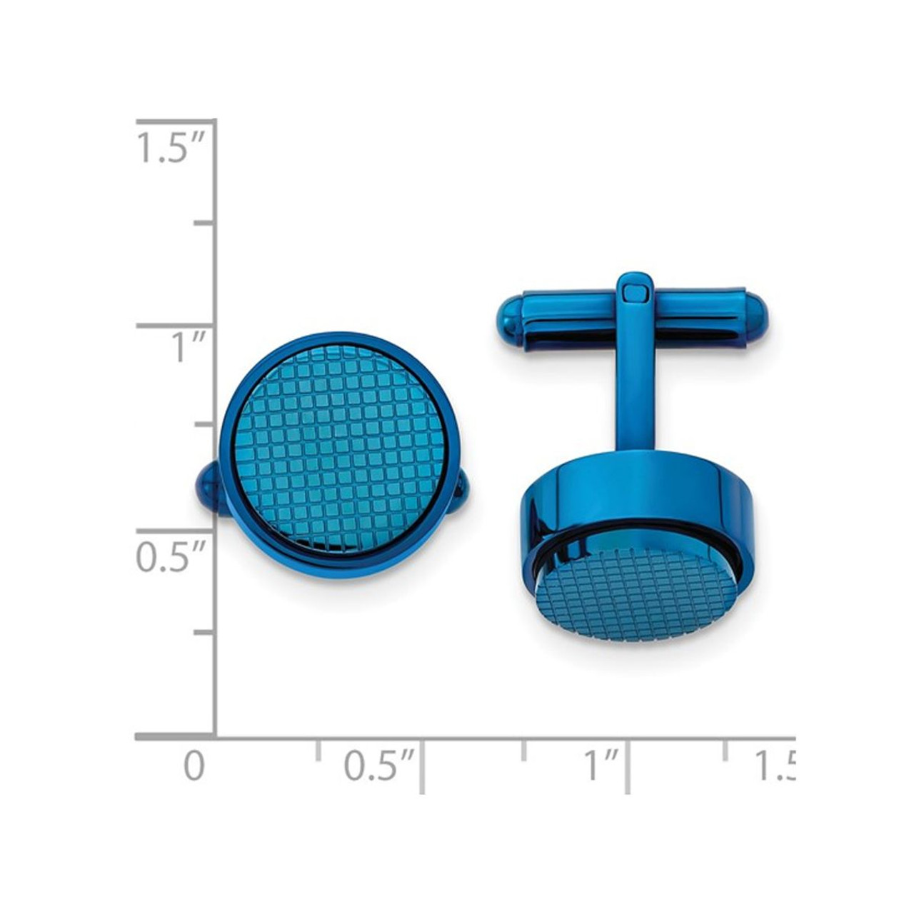 Mens Blue Plated Stainless Steel Round Cuff Links product image