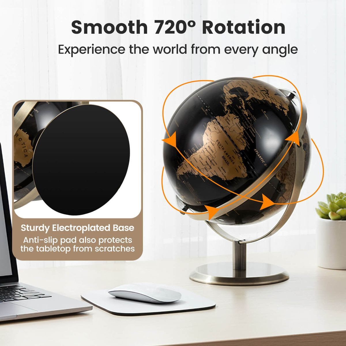 720° Rotating Metallic Black World Globe product image