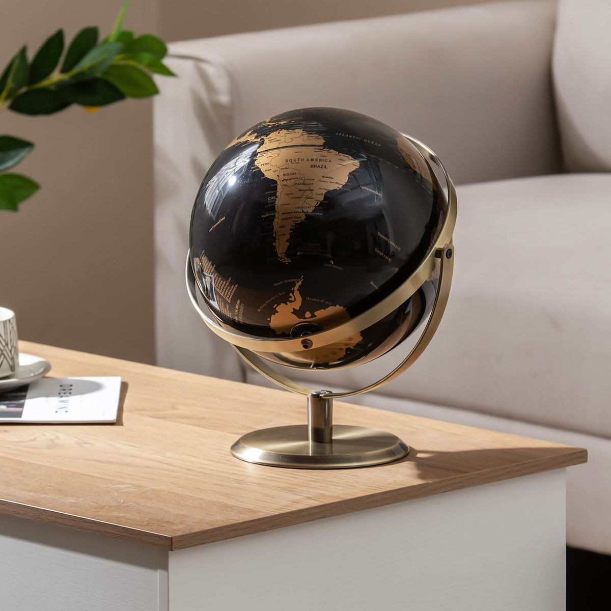 720° Rotating Metallic Black World Globe product image