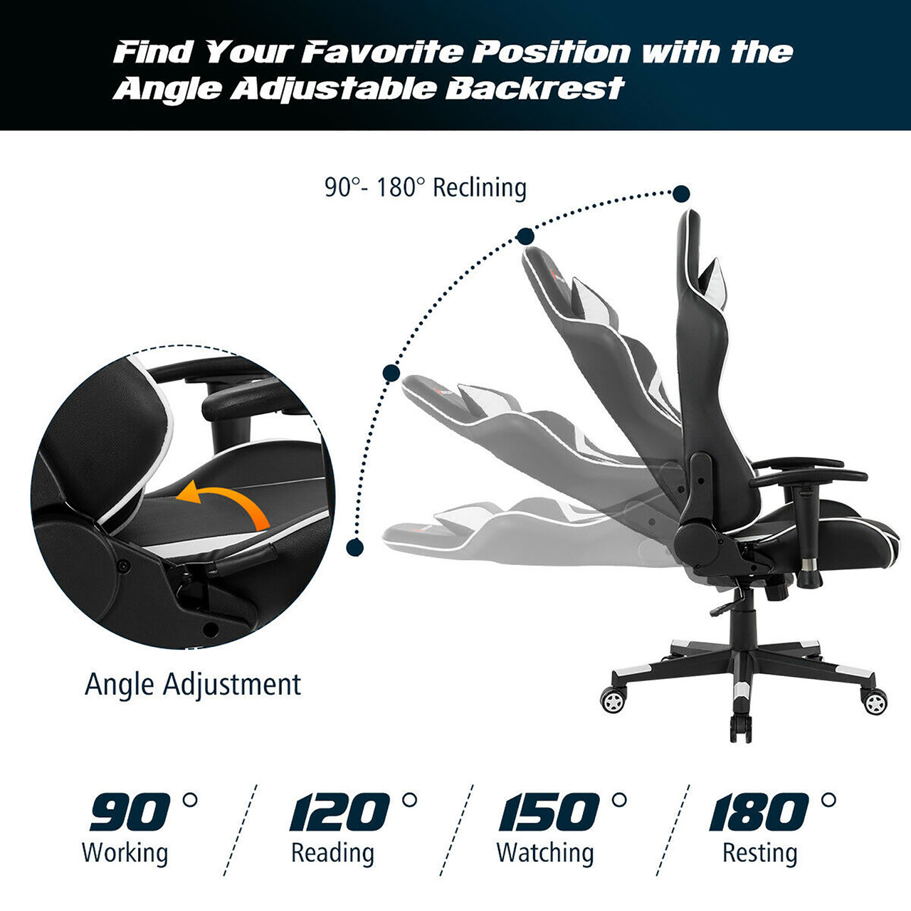 Gaming Chair with Ergonomic Cushion and Lumbar Support Massager product image