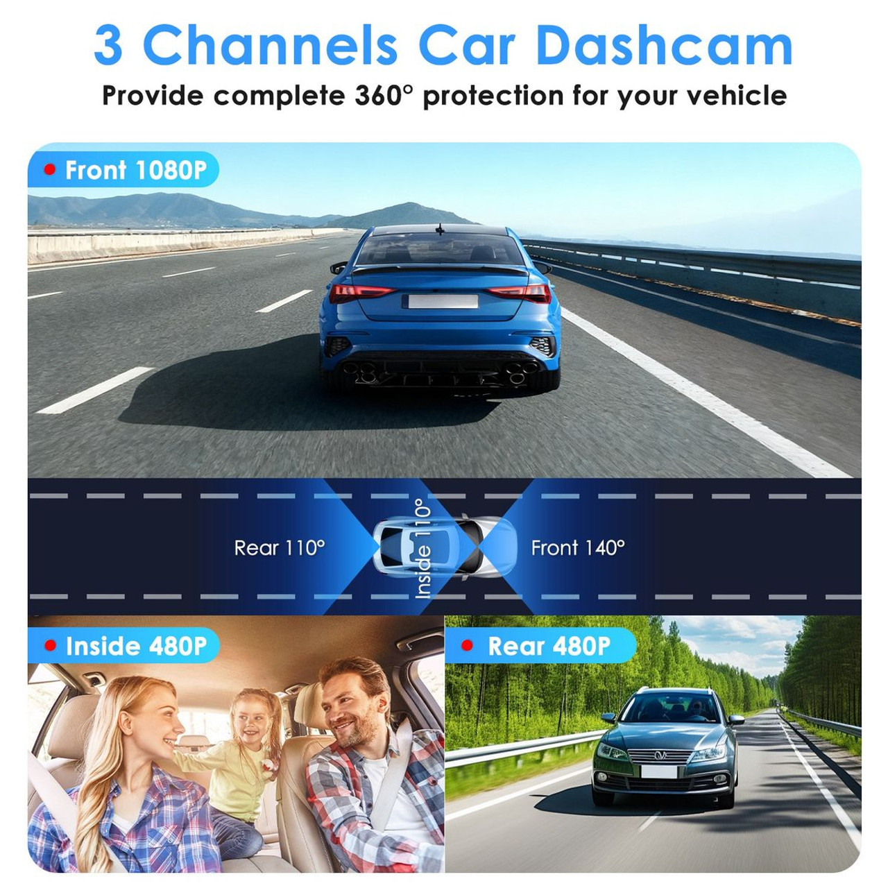 iMounTEK 1080P 3-Channel Dash Cam product image