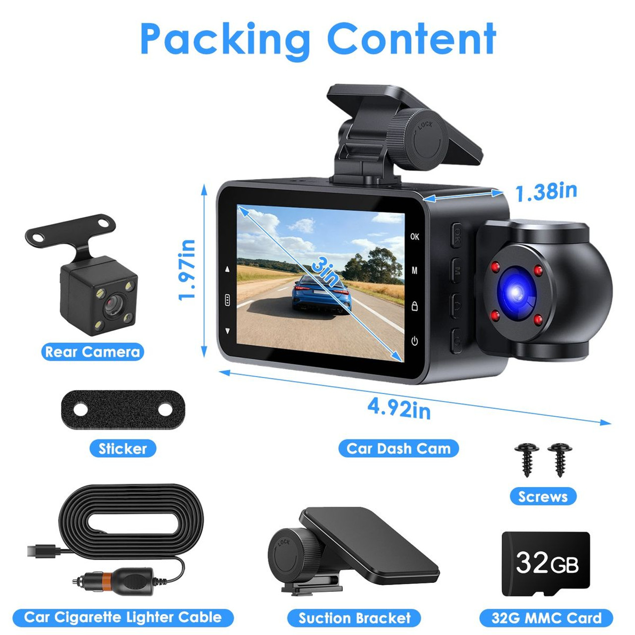 iMounTEK 1080P 3-Channel Dash Cam product image