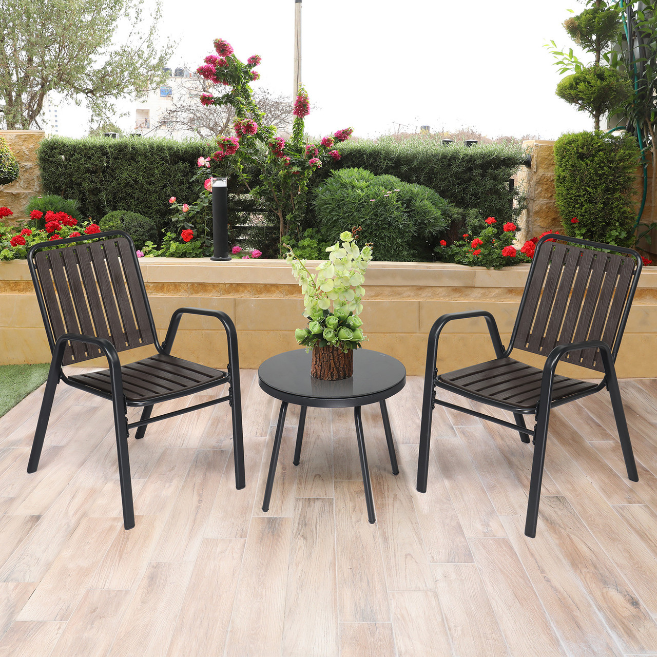 Outdoor Furniture Set with 2 Patio Chairs and Glass Table product image