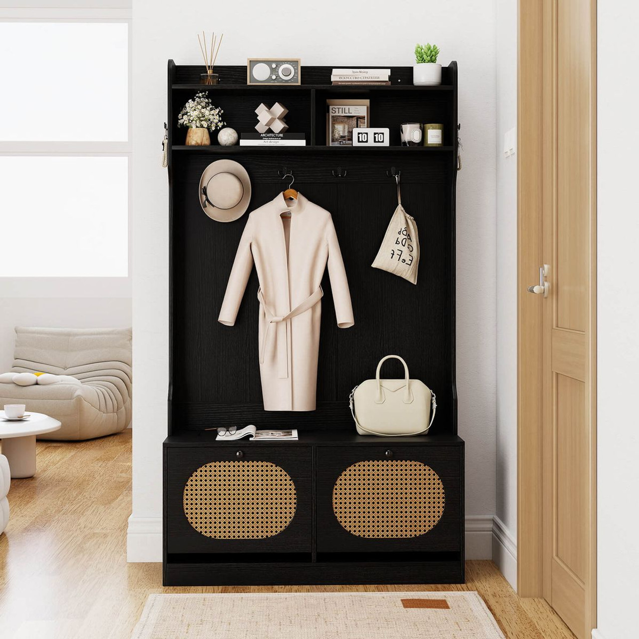 4-In-1 Hall Tree Entryway Bench with Coat Rack product image