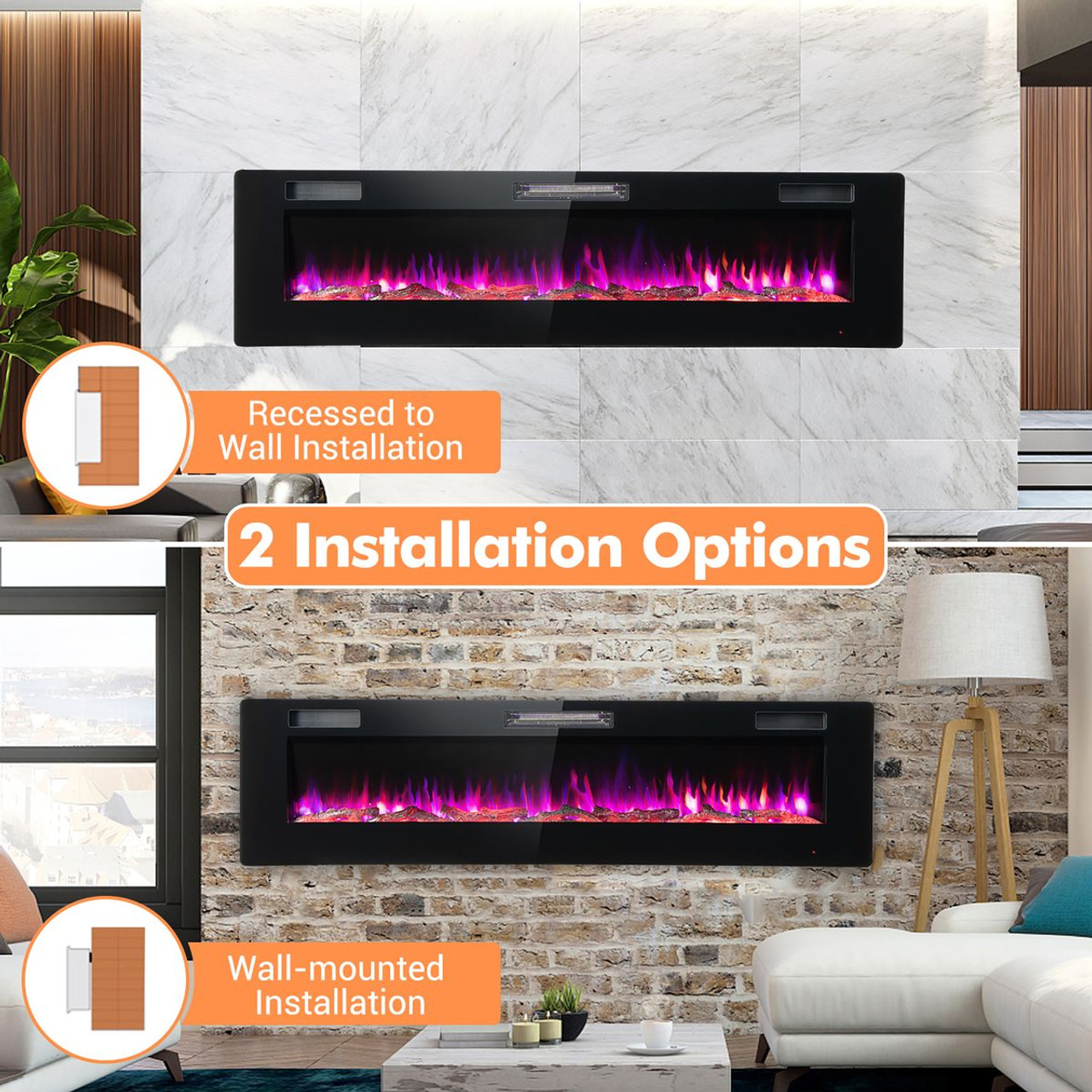 68'' Wall Mounted Ultra-Thin Recessed Electric Fireplace  product image