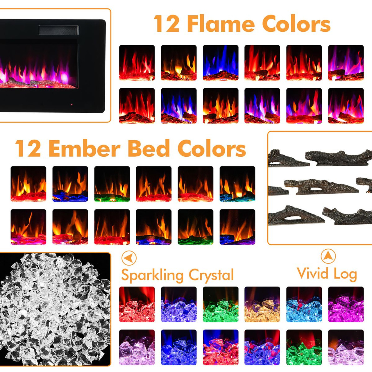 68'' Wall Mounted Ultra-Thin Recessed Electric Fireplace  product image