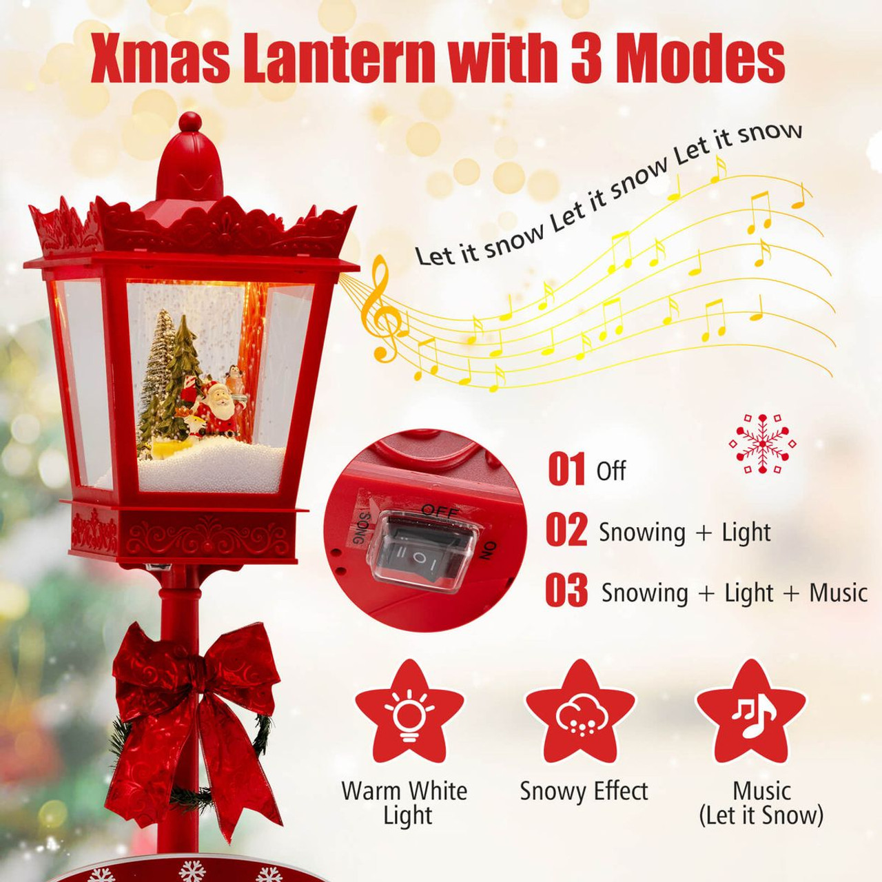 8FT Musical Christmas Streetlight with Warm White LED Lights product image