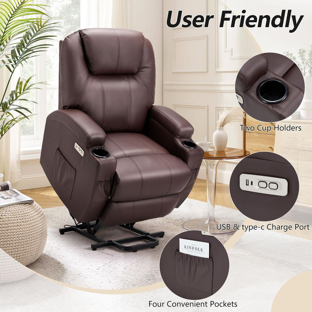 Electric Lift Chair Sofa with Side Pockets (USB and Type-C Ports) product image