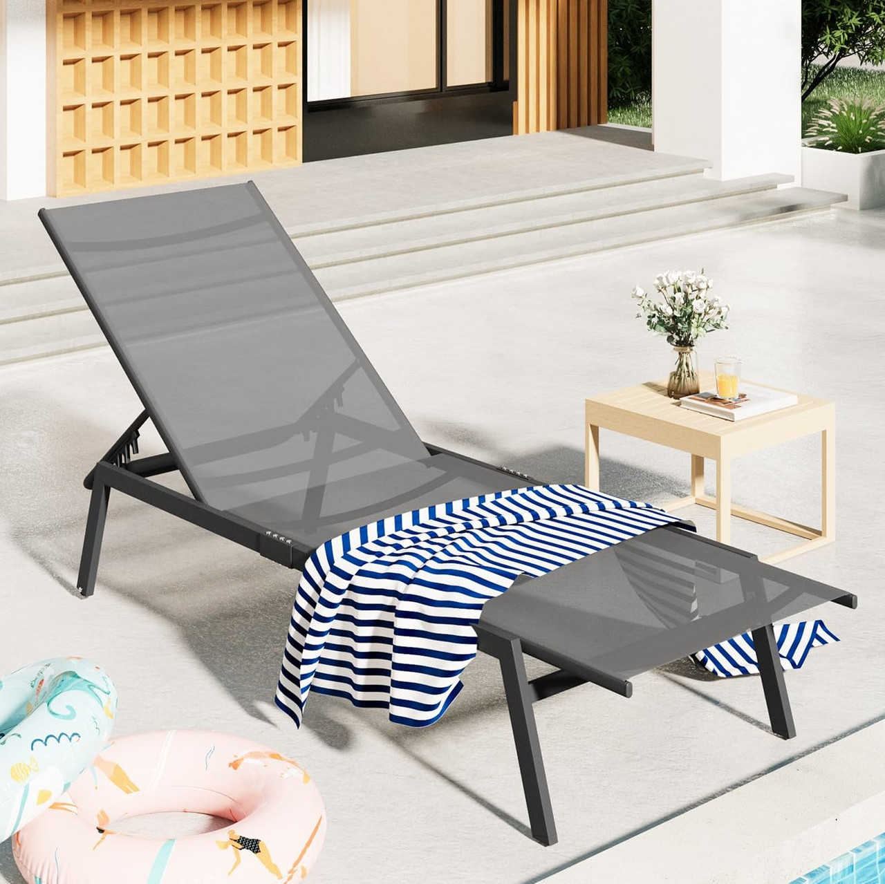 Adjustable Outdoor Chaise Lounge Chairs with Wheels product image