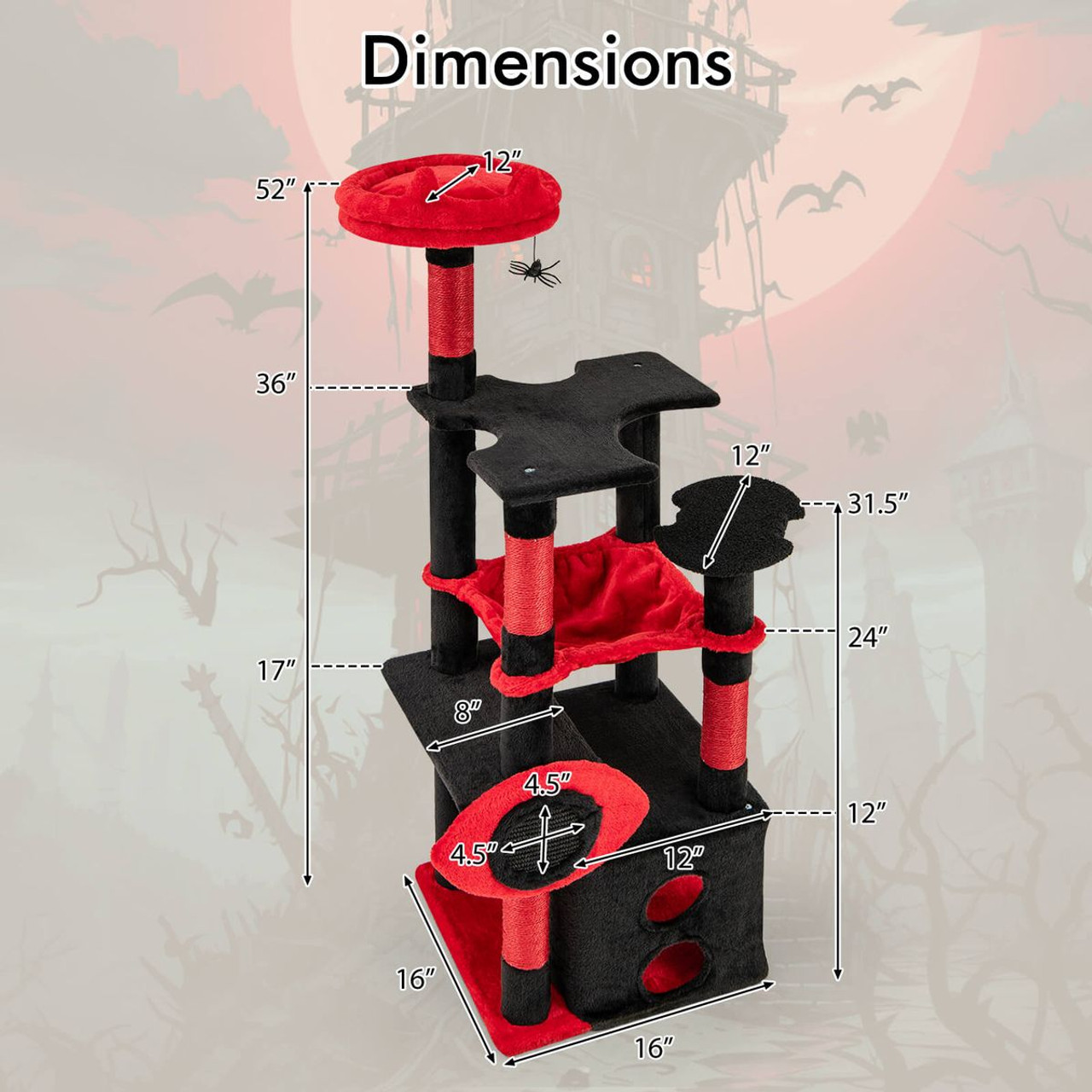 52" Gothic Cat Tree with Plush Perch and Hammock product image