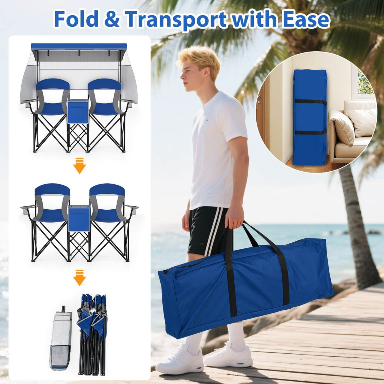 Oversized Double Beach Chair with Adjustable Canopy product image