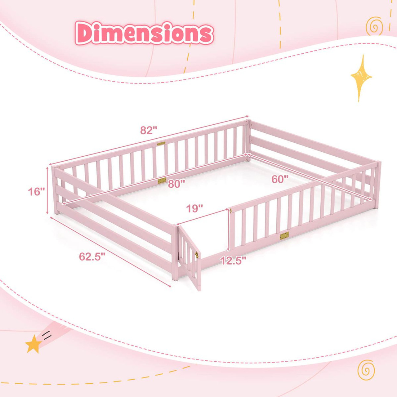 Queen Size Floor Bed with Full Length Safety Guardrails product image