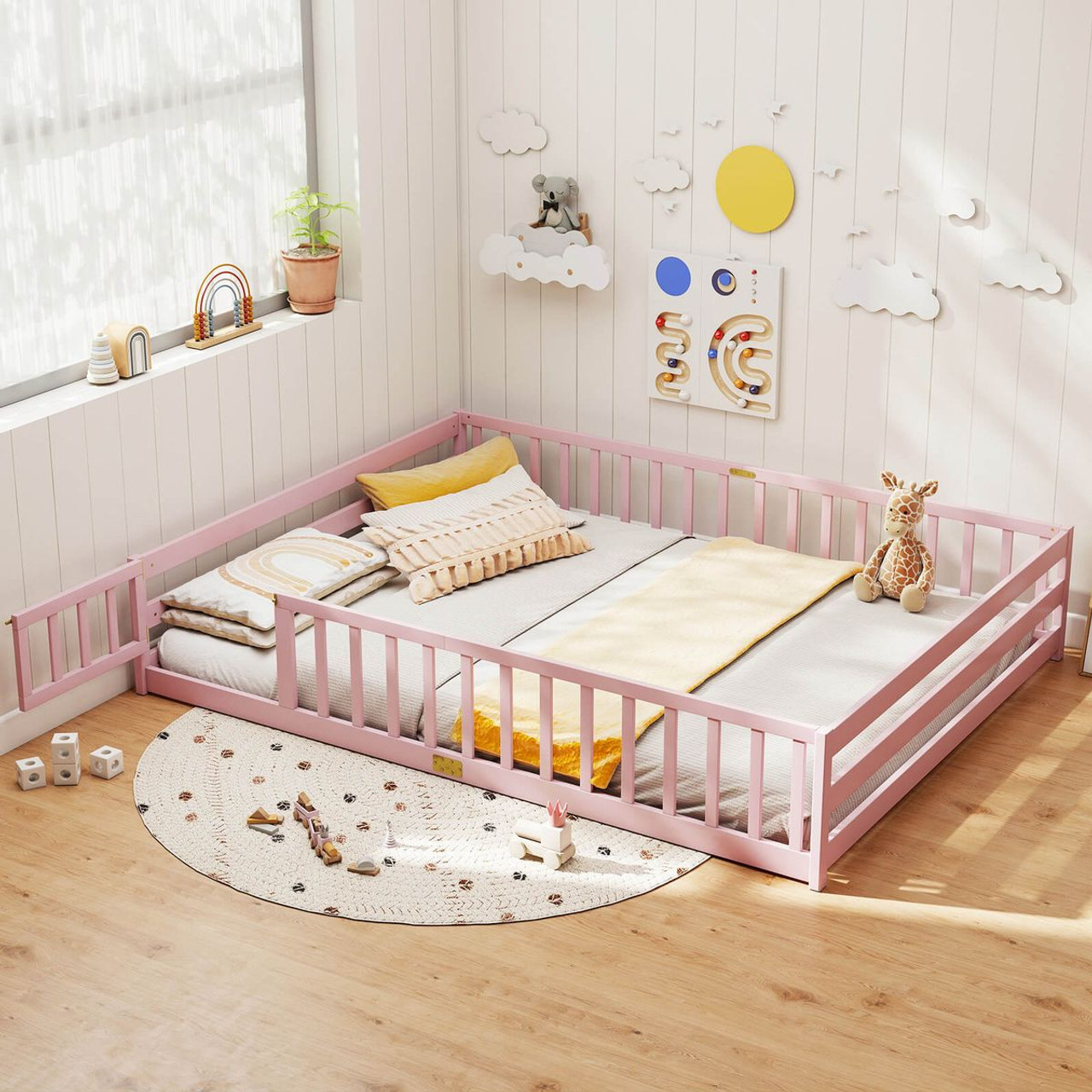 Queen Size Floor Bed with Full Length Safety Guardrails product image
