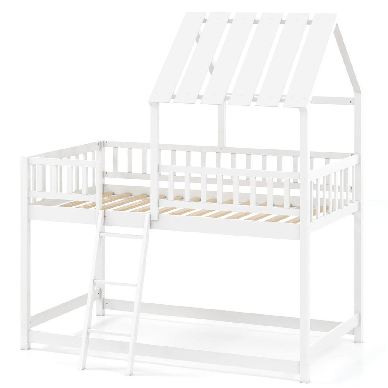 Twin Bunk Bed House with Roof and Full-length Guardrails product image