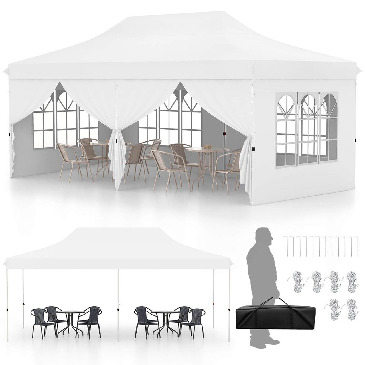 Outdoor 10 x 20 FT Pop-Up Canopy Tent with 6 Sidewalls product image