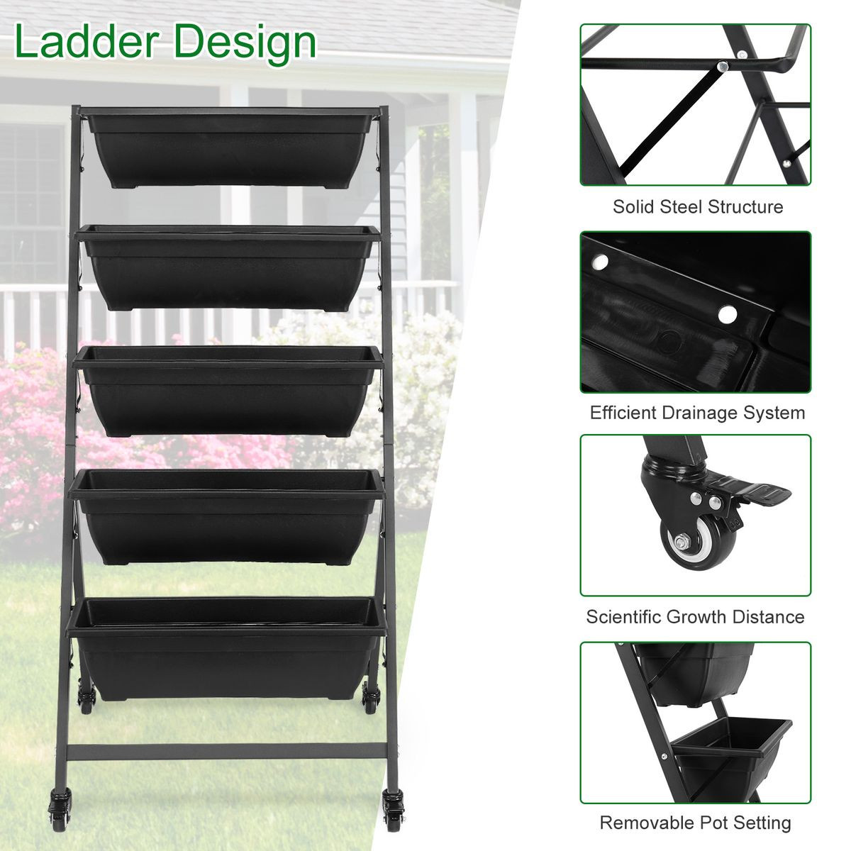 5-Tier 4.4 FT Vertical Garden Bed with 4 Wheels product image