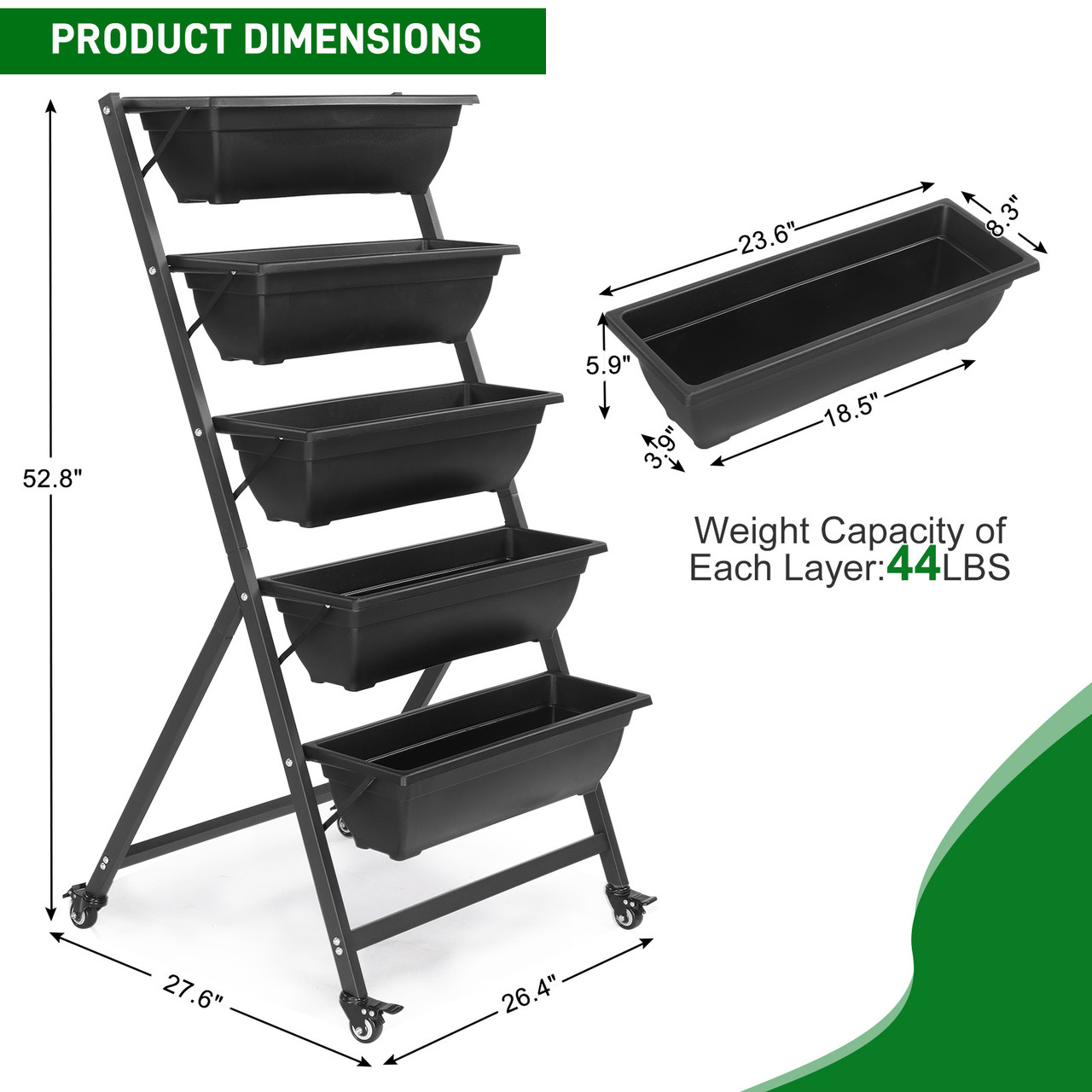 5-Tier 4.4 FT Vertical Garden Bed with 4 Wheels product image