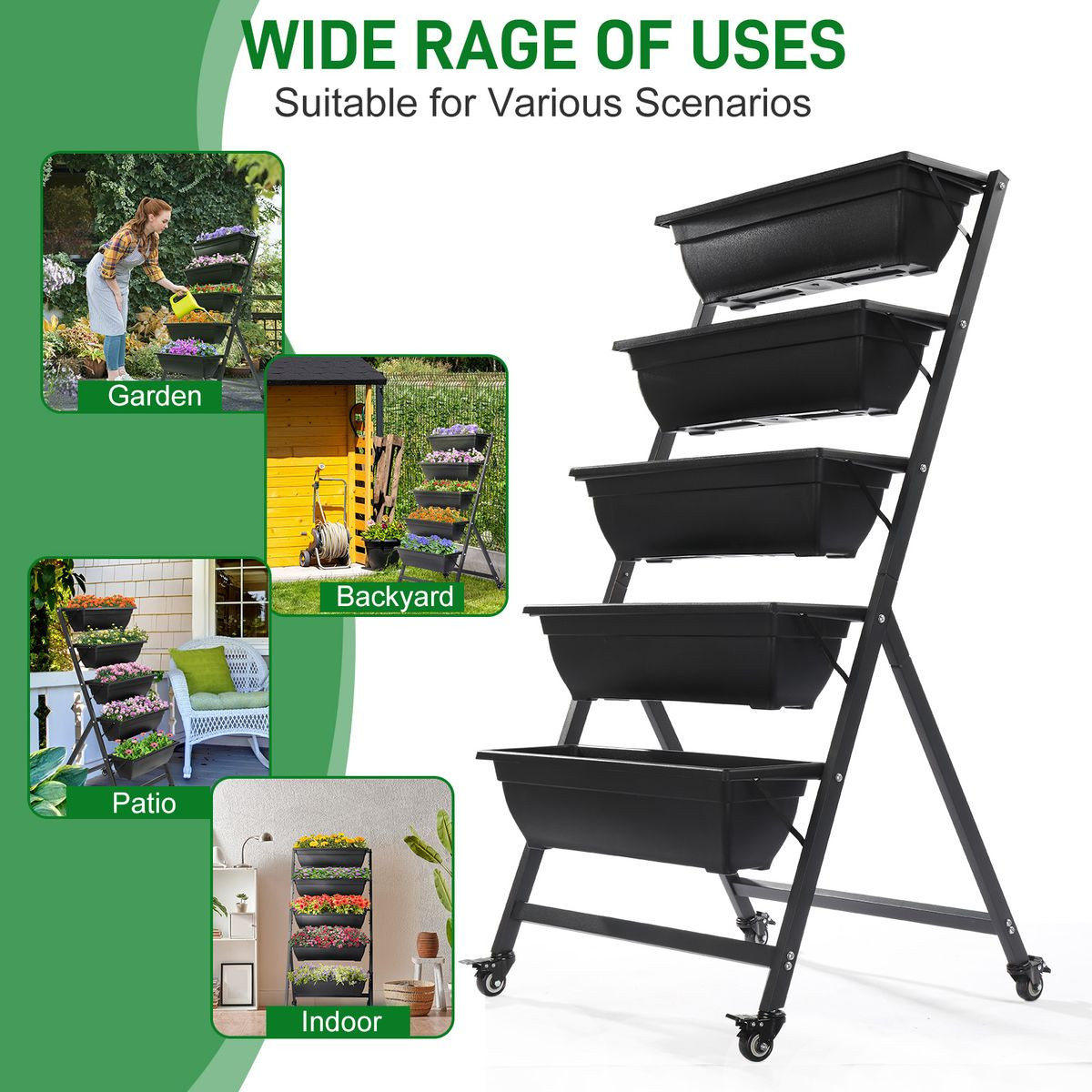 5-Tier 4.4 FT Vertical Garden Bed with 4 Wheels product image