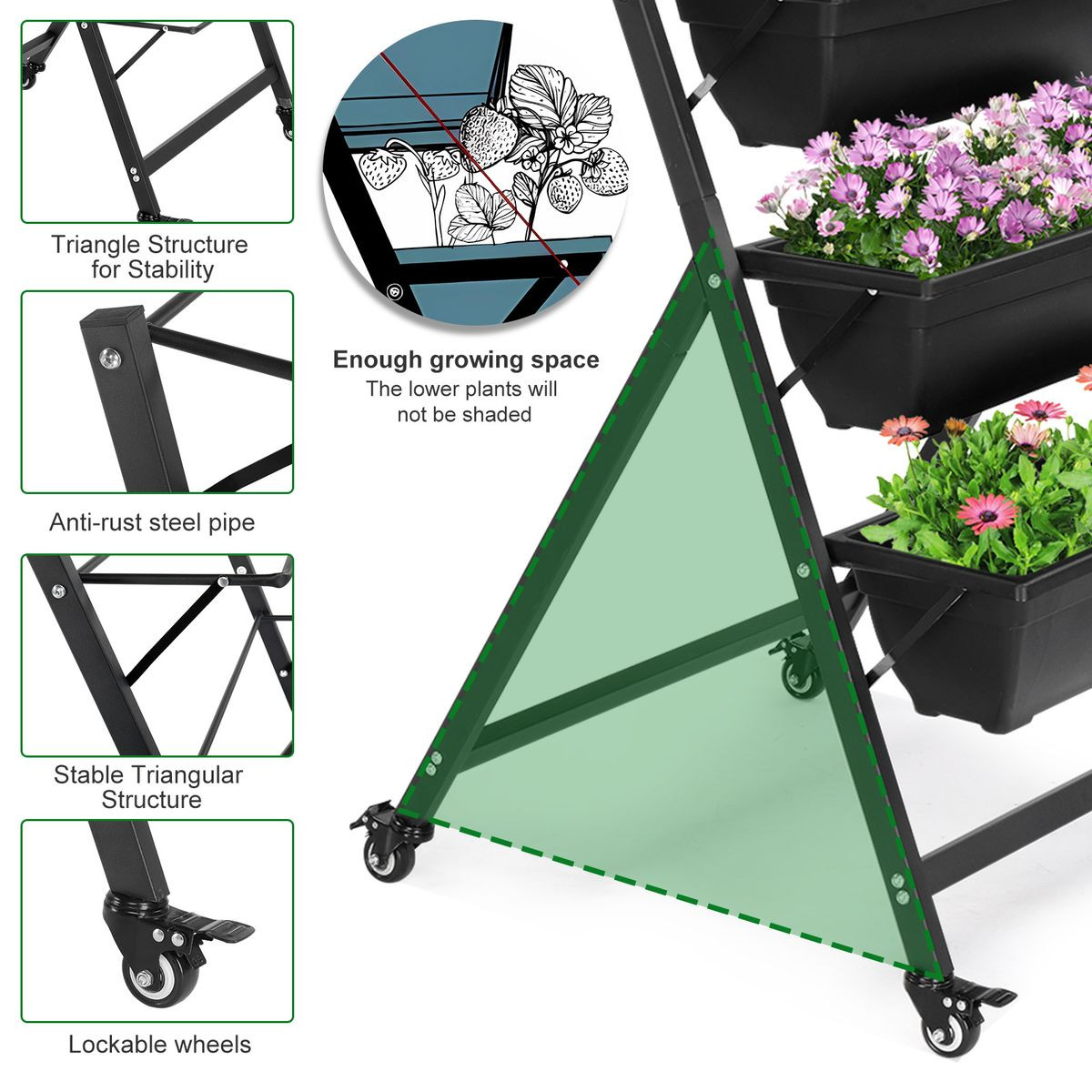 5-Tier 4.4 FT Vertical Garden Bed with 4 Wheels product image