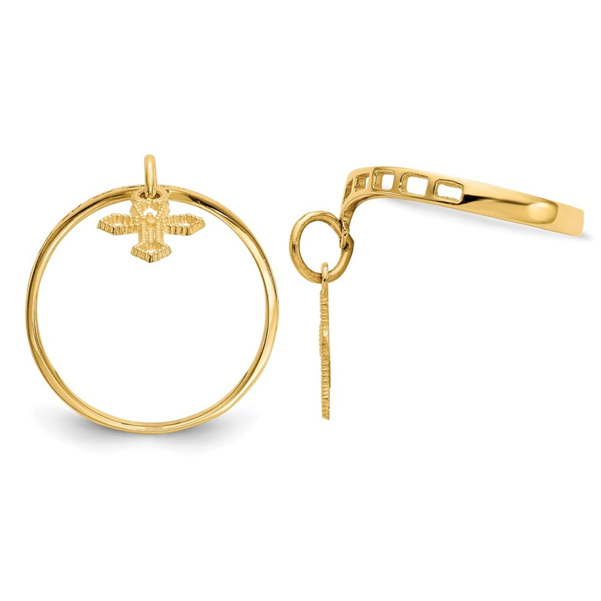 14K Yellow Gold Dangle Cross Charm Ring (Size 6) product image