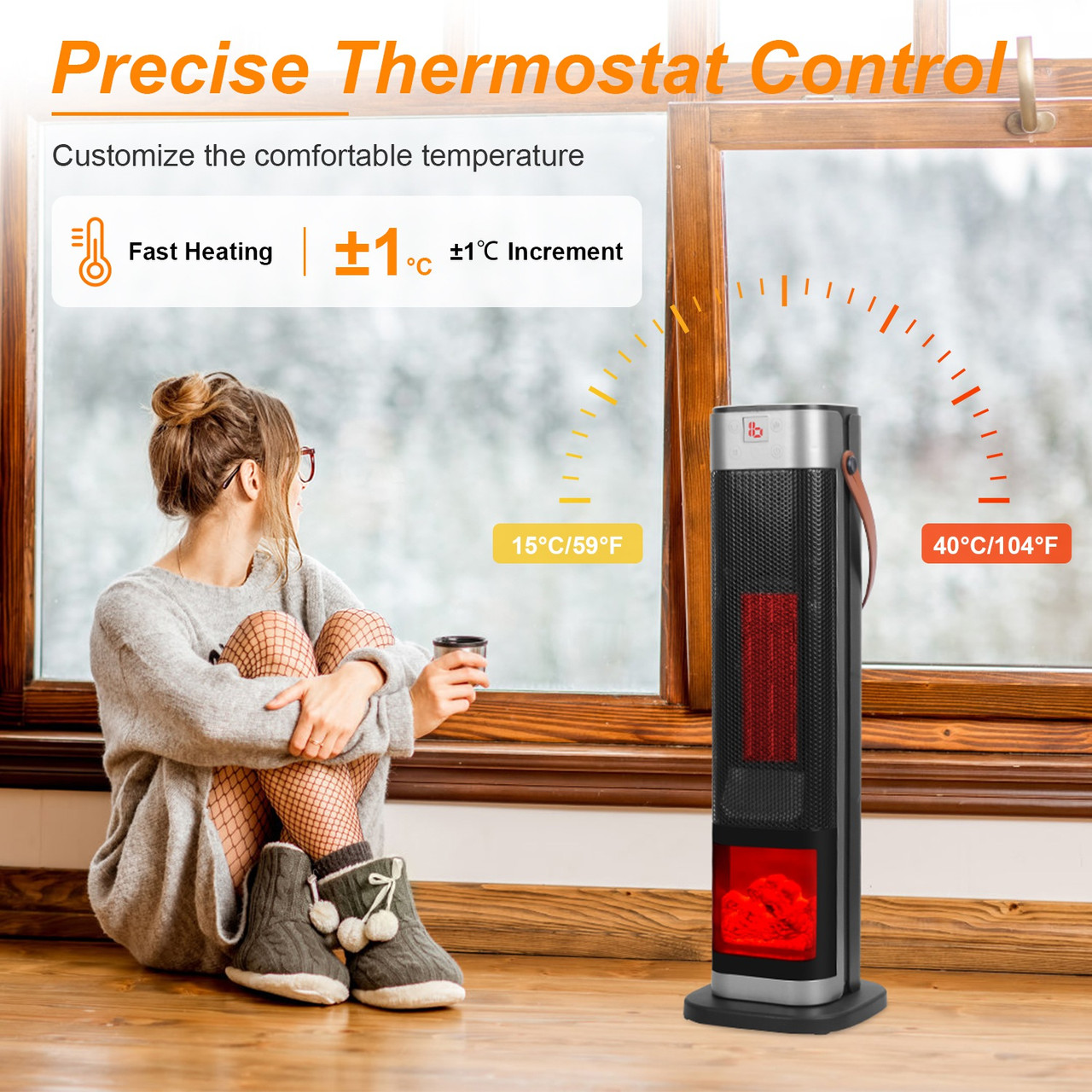 1500W Ceramic Tower Ocillating Space Heater product image