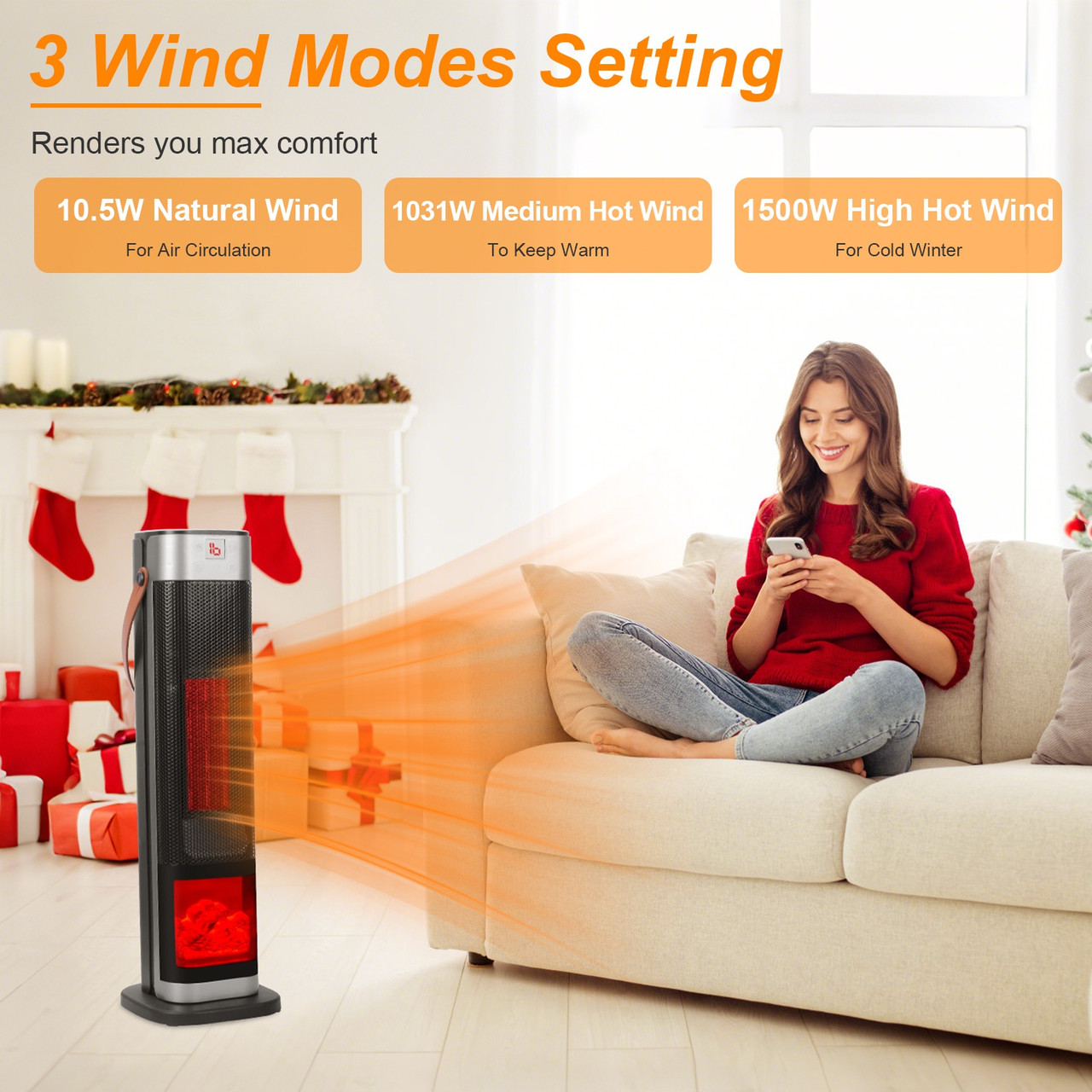 1500W Ceramic Tower Ocillating Space Heater product image
