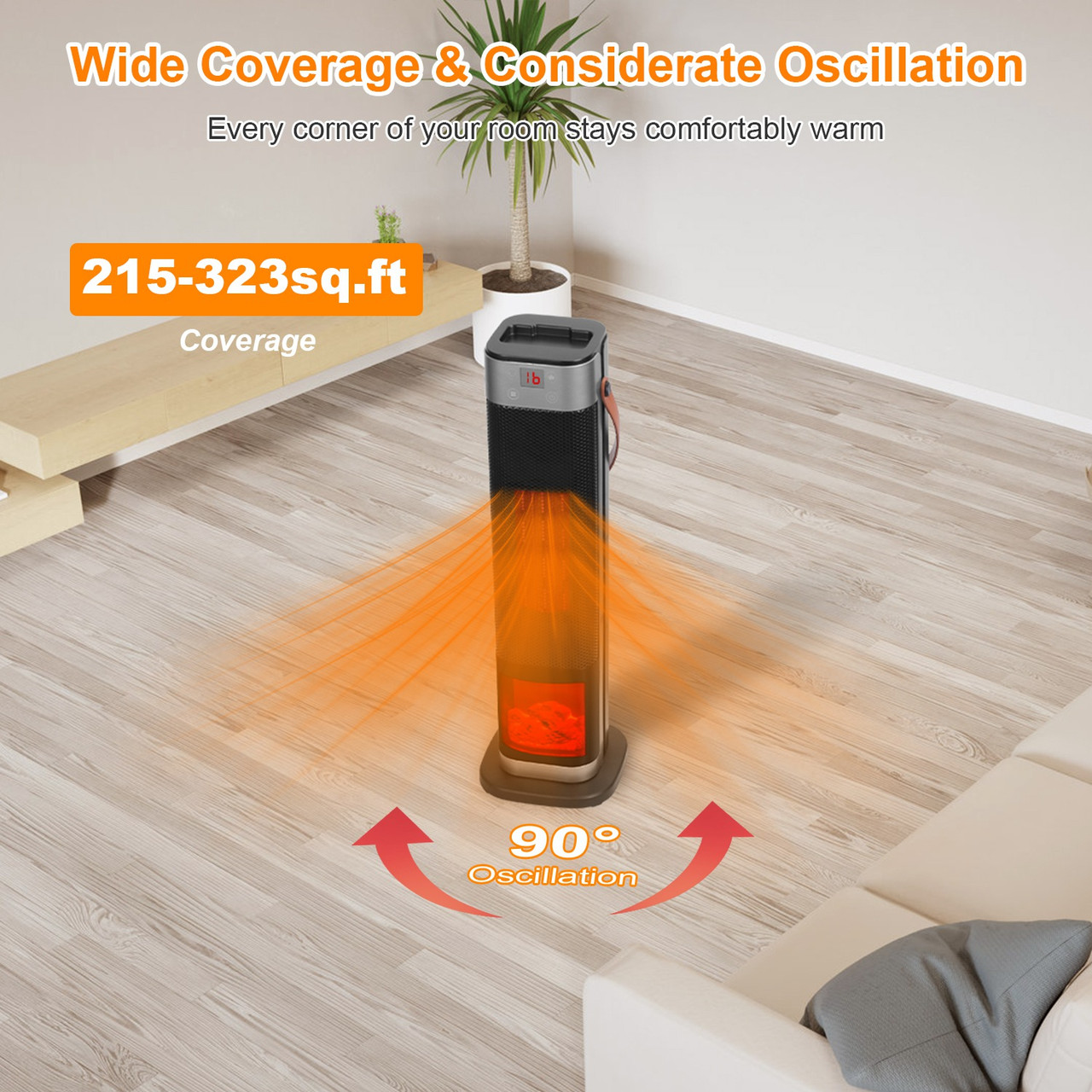 1500W Ceramic Tower Ocillating Space Heater product image