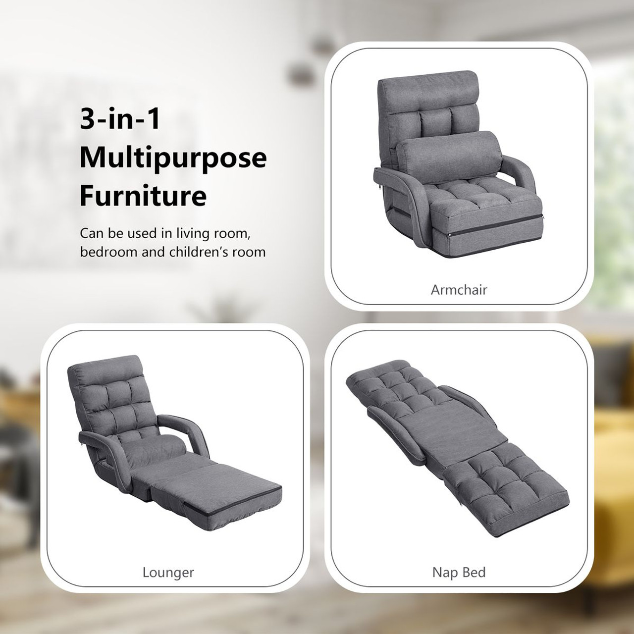 Folding Floor Armchair with Adjustable Back and Lumbar Pillow product image